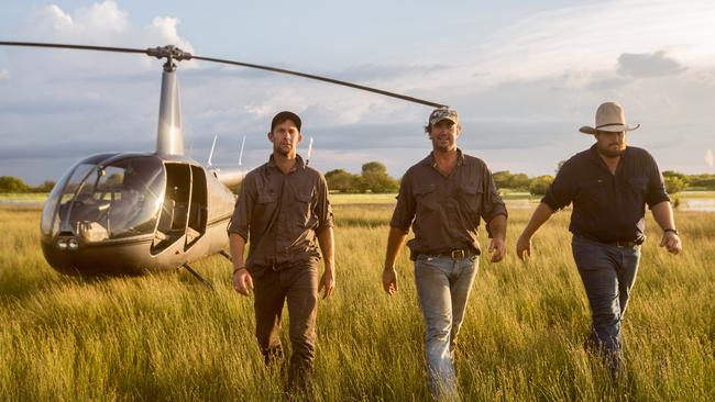 TV series Outback Wrangler cast Jono Brown, left, Matt Wright and the late Chris ‘Willow’ Wilson. Picture: National Geographic
