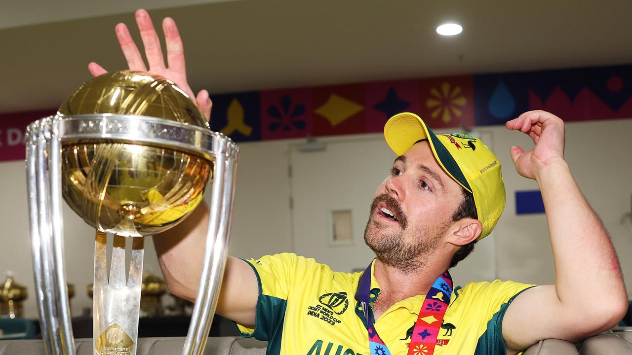 Travis Head is basking in the glory of Australia’s World Cup win. (Photo by Matthew Lewis-ICC/ICC via Getty Images)