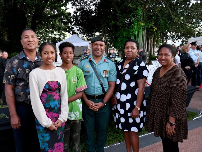 Anzac Day 2025. Dawn service Anzac Park Townsville. Colonel Boni Aruma and family. Picture: Evan Morgan