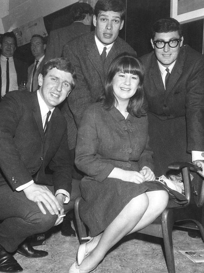 The Seekers at Brisbane airport in 1965. Picture: Ted Holliday