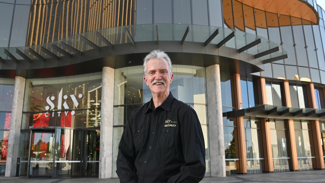 Kym Yeo has worked as a security guard at SkyCity since it opened 40 years ago as Adelaide Casino. Picture: Keryn Stevens.