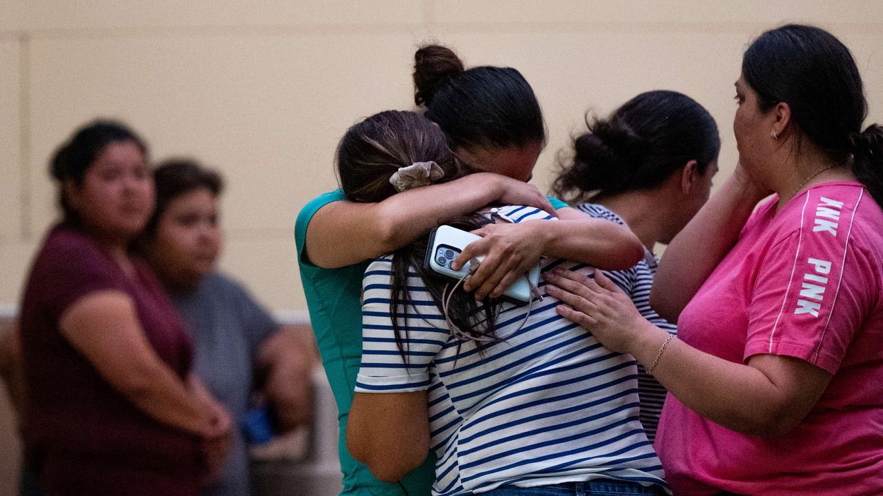 People mourn outside of the SSGT Willie de Leon Civic Center following the mass shooting at Robb Elementary School. Picture: Brandon Bell/Getty Images/AFP.