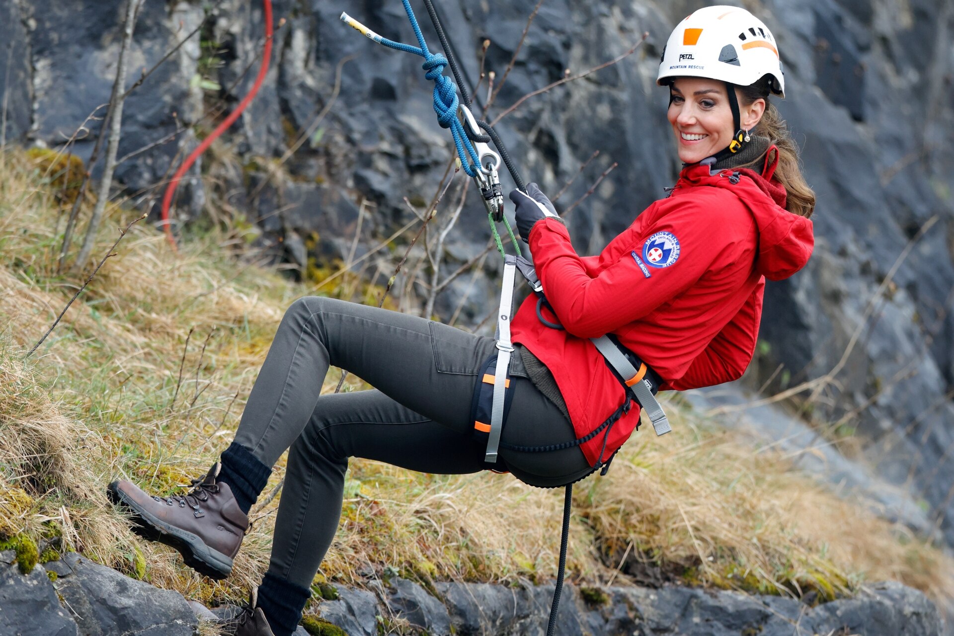 <p>Taking part in a Central Beacons Mountain Rescue Team abseiling training exercise.</p>