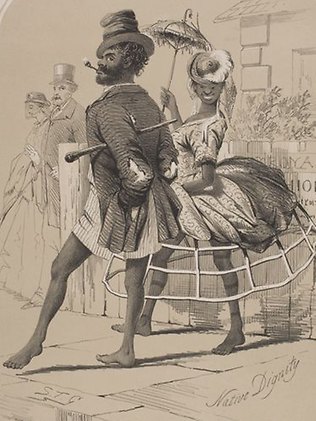 <p>The idea of the 'noble savage' gained momentum after Rousseau's <em>Discours sur les sciences et les arts</em> (1753)<em>. Native Dignity</em> (1855) by S.T. Gill.</p> <a href="http://theaustralian.com.au/news/arts/great-explorers/story-e6frg8n6-1226120570349">Great Explorers</a>