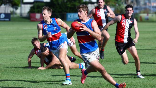 Bulldogs' Jaiden Butson in the AFL Cairns senior men's match between the Cairns Saints and the Centrals Trinity Beach Bulldogs, held at Griffiths Park. Picture: Brendan Radke