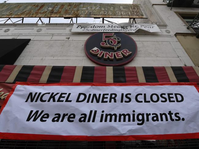 A closed sign at the Nickel Diner restaurant in California which closed for the day in solidarity with the "Day Without Immigrants" nationwide protests. Picture: AFP/Mark Ralston