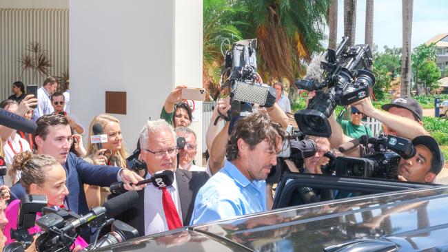 Matt Wright after attending Darwin Local Court on charges linked to the death of his Outback Wrangler co star Chris ‘Willow’ Wilson. Picture: Glenn Campbell