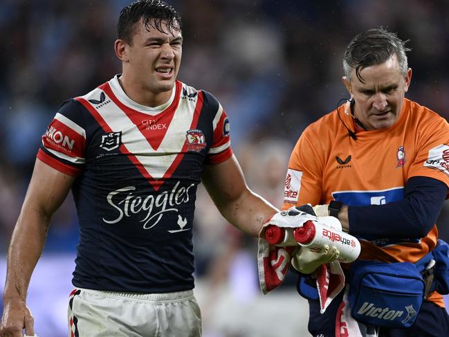 Joey Manu has a suspected broken hand. Picture: NRL Photos