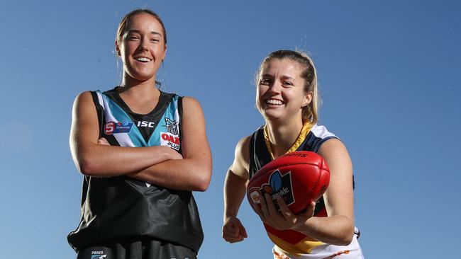 SANFLW - Players from SANFLW clubs have been split into a Port and Crows teams for an exhibition AFLW game on Saturday. Representing Port Maddi Newman and representing the Crows Nadia von Bertouch. Picture SARAH REED