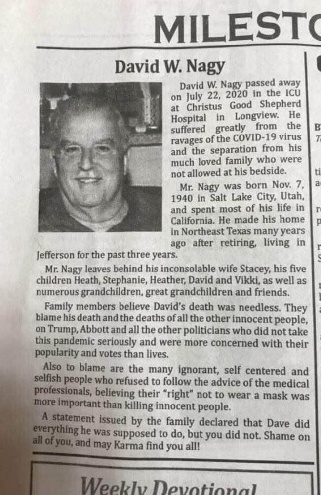 David W. Nagy's obituary has since gone viral.