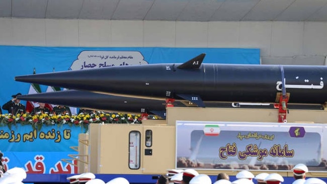 Iranian ballistic missiles were on display during a military parade in Tehran in September. Picture: Rouzbeh Fouladi/Zuma Press/WSJ