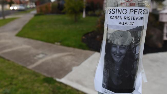 A missing person poster for Karen Ristevski posted near her family home in July 2016. Picture: Jason Sammon 