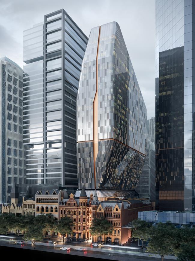 An artist’s impression of the Salter Brothers plan for the InterContinental hotel in Collins St, Melbourne.