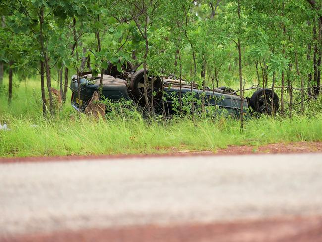 A single-vehicle-rollover on the road to Beswick. The driver was dead. He is the third person from this region to die in a car in ten days. Picture: Justin Kennedy