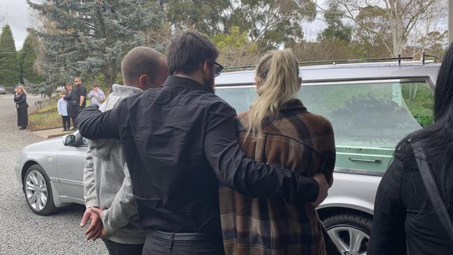 Mourners form a guard of honour at Alex Baines’ Ballarat funeral service. Picture: Kirra Grimes