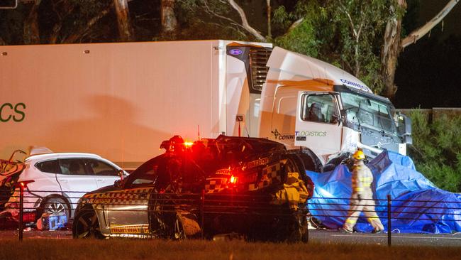 The aftermath of the tragic crash, between Chandler Highway and Burke Rd. Picture: Mark Stewart