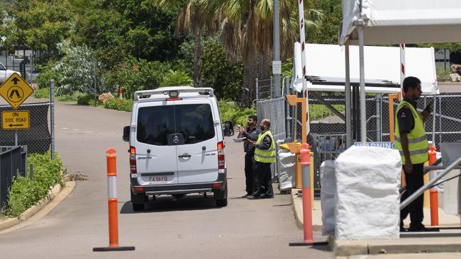 A van arrives at Howard Springs Quarantine Facility near in Darwin, Northern Territory. Picture: Getty Images