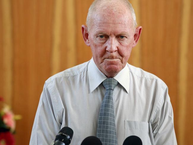 St Lucy’s Catholic School acting principal Warren Hopley became emotional as he paid tribute to Marea Pena. Picture: Jonathan Ng