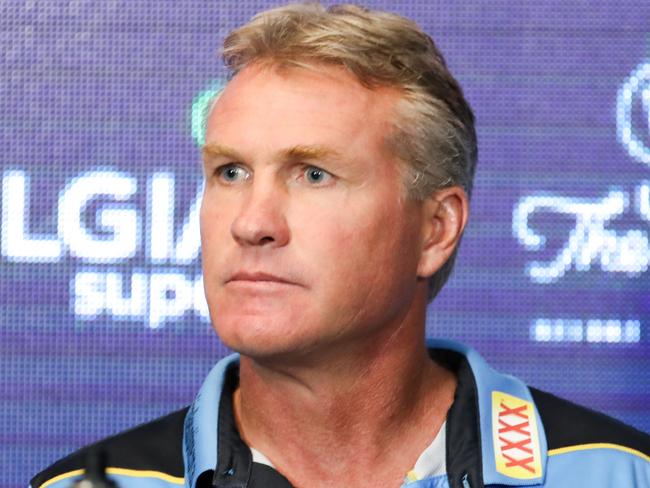 Titans coach Garth Brennan speaks at the post game media conference after the Round 7 NRL match between the North Queensland Cowboys and the Gold Coast Titans at 1300SMILES Stadium in Townsville, Saturday, April 21, 2018. (AAP Image/Michael Chambers) NO ARCHIVING, EDITORIAL USE ONLY