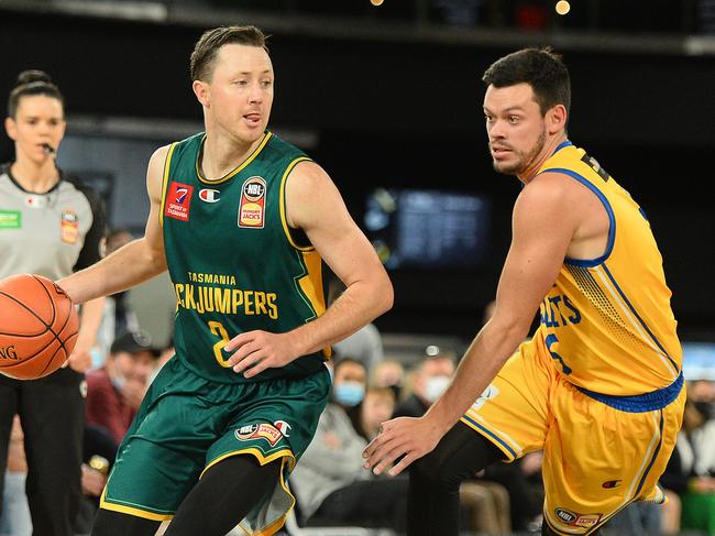 Josh Magette of the JackJumpers drives to the basket during the NBL Blitz match between Tasmania JackJumpers and Brisbane Bullets at MyState Bank Arena on November 14, 2021, in Hobart. Picture: Steve Bell/Getty Images