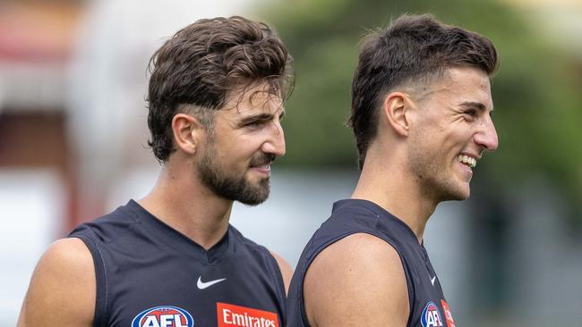 Nick Daicos and Josh Daicos.AFL Collingwood 1-4 yrs are back at training. They are training at Gosch's Paddock. Picture: Jason Edwards