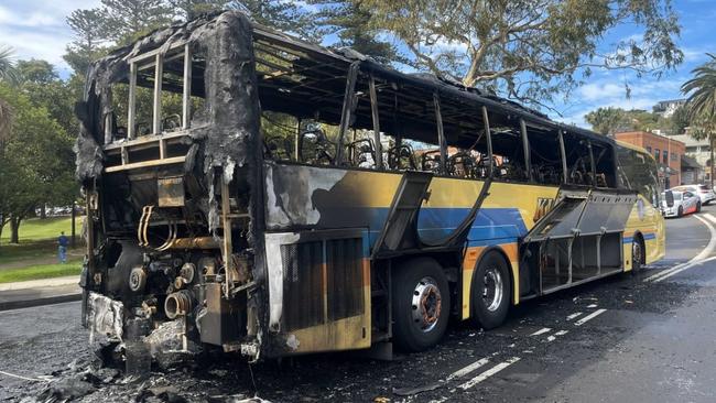 The burnt-out bus on Collins St, Kiama. Picture: FRNSW