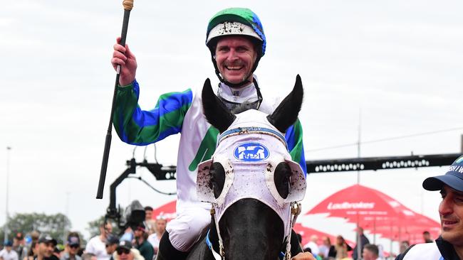 Luke Nolen on Group 1 Kingsford Smith Cup winner I Wish I Win. Picture: Grant Peters/Trackside Photography