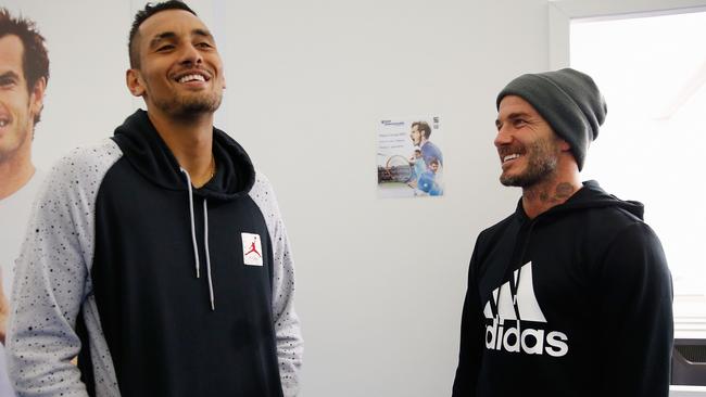 Nick Kyrgios hangs with David Beckham at Queen’s Club.