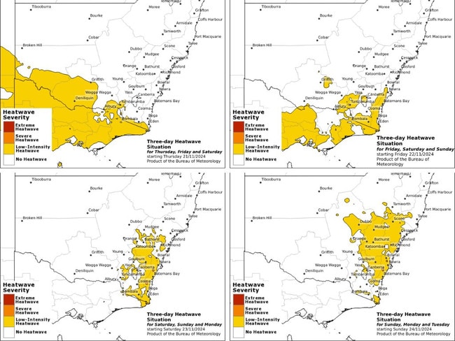 The low-intensity heatwave has moved across Victoria and into New South Wales. Picture: Bureau of Meteorology