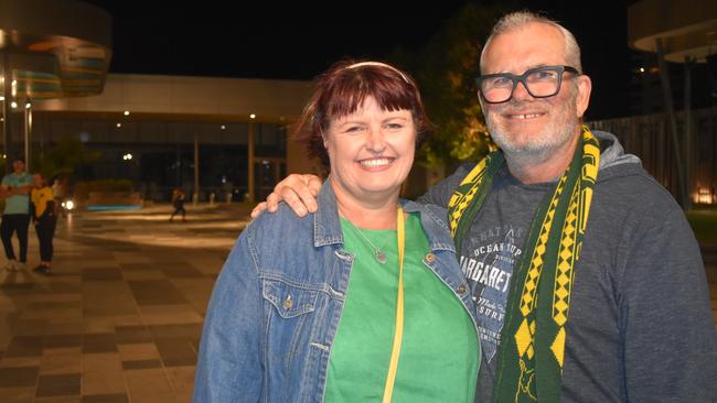Brendan Davey and Vickey Payne watching the Matildas vs England semi-final clash in Ipswich. Photos by Georgie Walker.