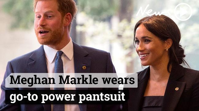 Meghan Markle wears power pantsuit after daring tuxedo dress