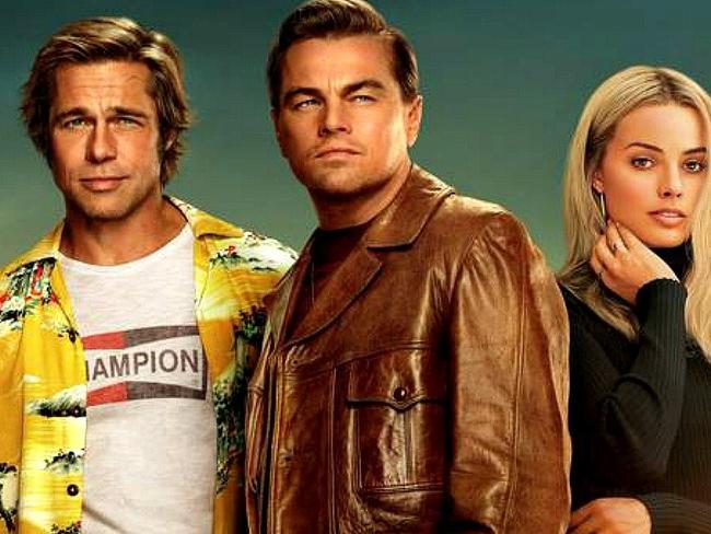 Once Upon a Time in Hollywood stars (from left) Brad Pitt, Leonardo DiCaprio and Margot Robbie.