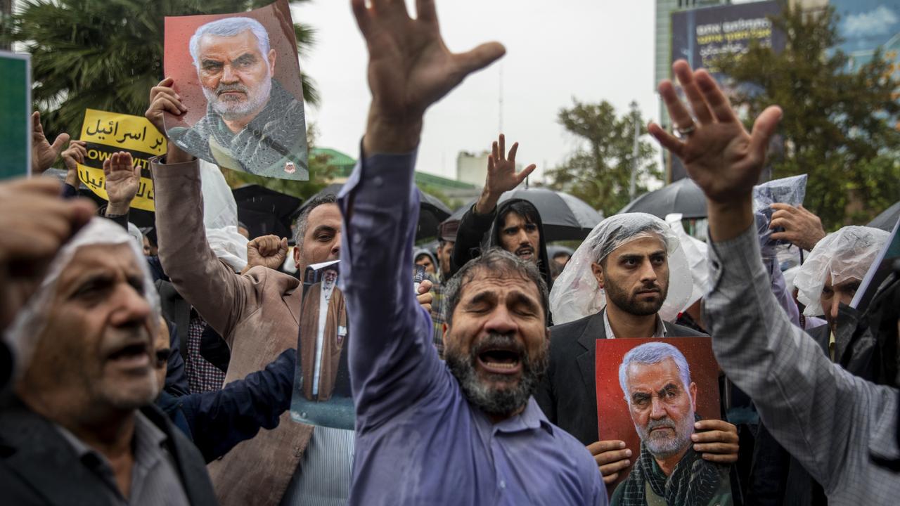 Iranians protest an Israeli airstrike that killed Hezbollah leader Hassan Nasrallah in Lebanon. Picture: Majid Saeedi/Getty Images