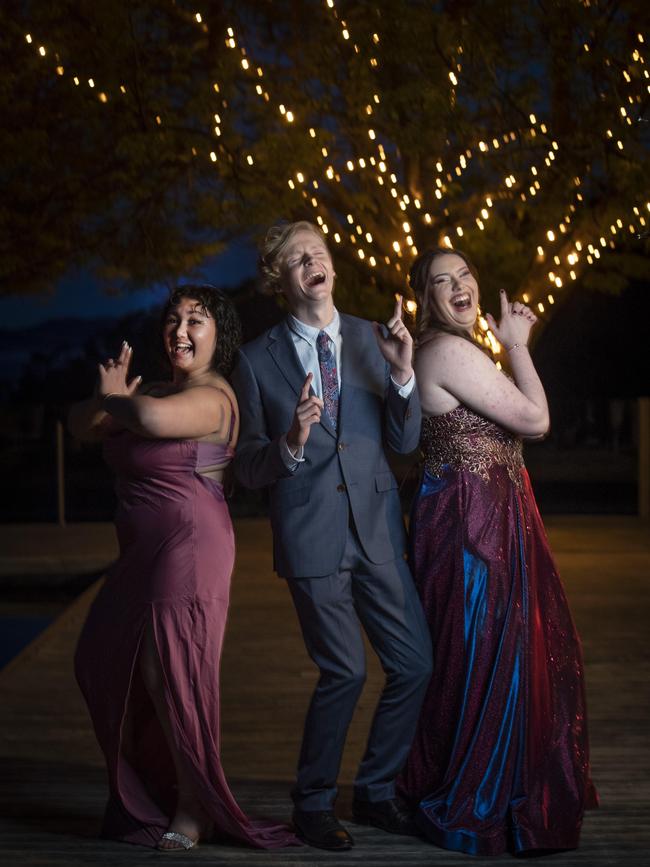 Rosny College Leavers Dinner at Glen Albyn Estate, Natalie Kaniaros, Owen Fitzgerald and Makayla Davis. Picture: Chris Kidd