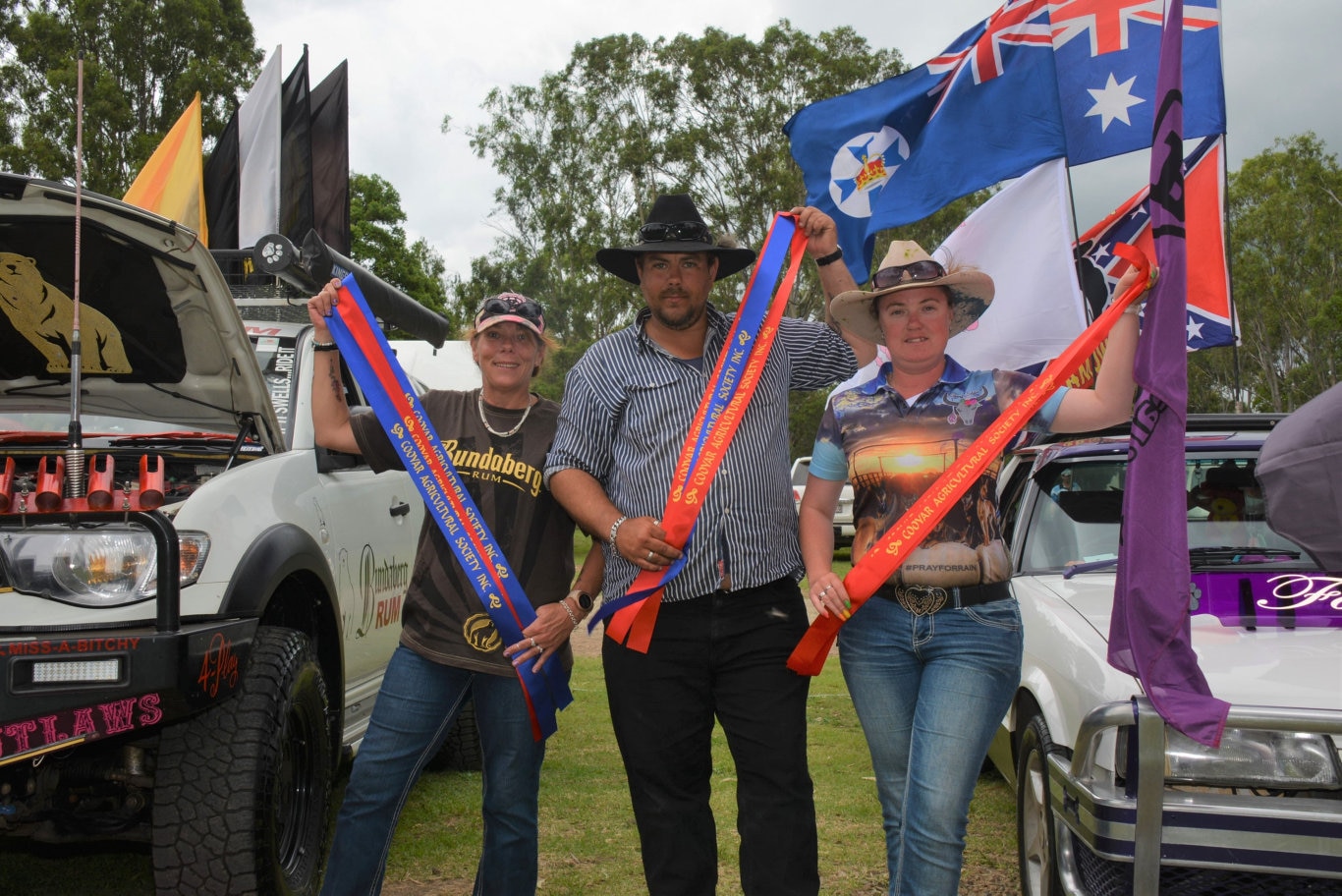 Ute show winners, Tammy Smith, Darryl Chapman and Jaconta Mansell from Toowoomba at the Cooyar Show 2020. Picture: Kate McCormack