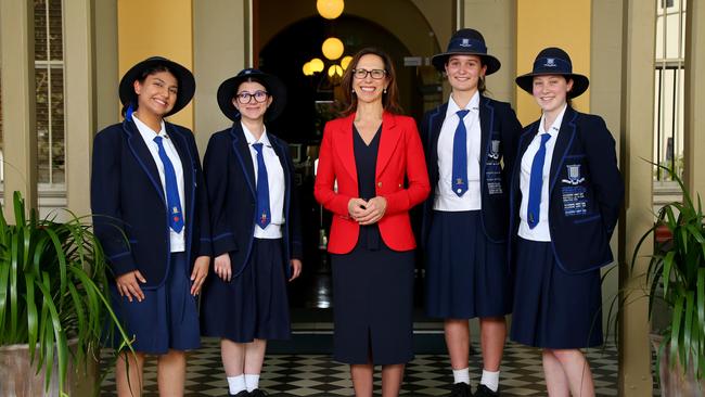 Principal Jacinda Euler with Year 12 students. Picture: David Clark