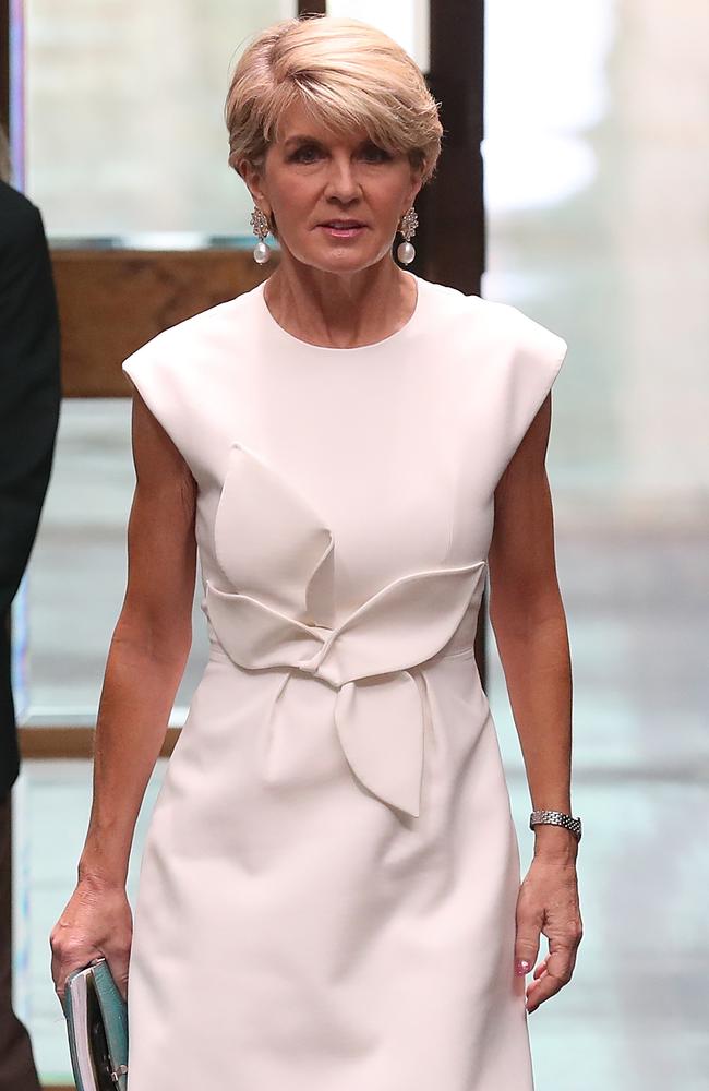 Julie Bishop arriving for Question Time in the House of Representatives Chamber at Parliament House in Canberra. Picture: Kym Smith