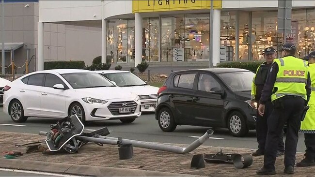 A set of traffic lights was destroyed in the incident. Picture: Nine Gold Coast News.