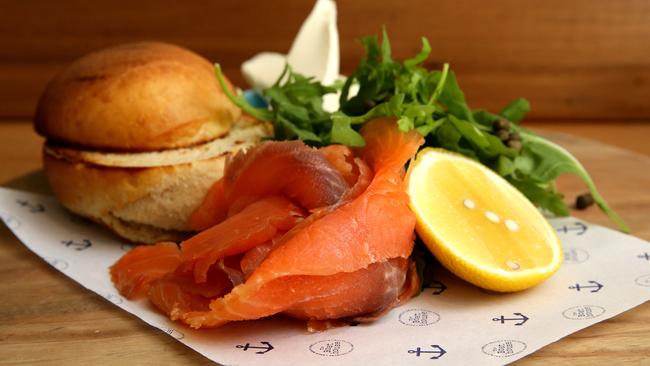 Smoked trout bagel with the trimmings.