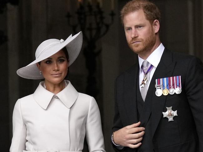 Prince Harry and Meghan Markle during their last trip to the UK for the Queen’s Jubilee celebrations. Picture: Getty Images