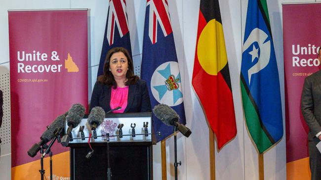 Queensland Premier Annastacia Palaszczuk hold a press conference. Picture: David Kapernick