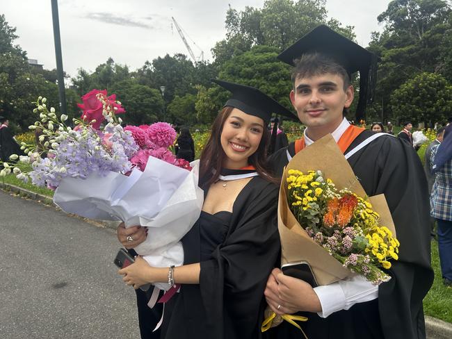 Leilani Leon and Thomas Hibbert at the University of Melbourne's Faculty of Architecture, Building and Planning graduation ceremony at the Royal Exhibition Building on December 6, 2024. Picture: Harvey Constable