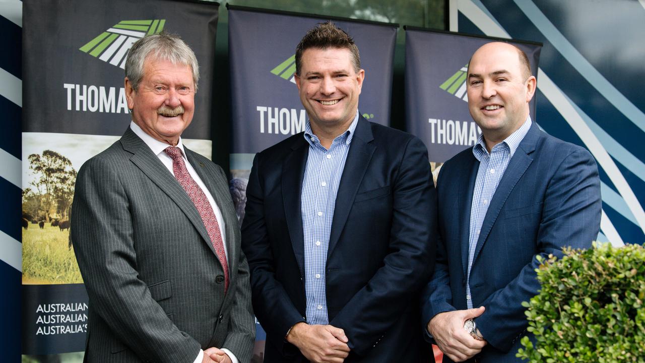 Murray Bridge mayor Brenton Lewis, Thomas Foods International chief executive Darren Thomas and chief operating officer David McKay after the new facility announcement on Thursday. Picture: AAP Image/ Morgan Sette