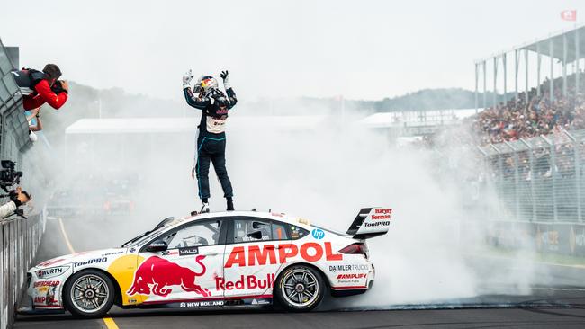 Shane van Gisbergen celebrates after race two of the Adelaide 500. Picture: Daniel Kalisz/Getty Images