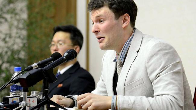 Otto Warmbier during his trial in North Korea. Picture: AFP