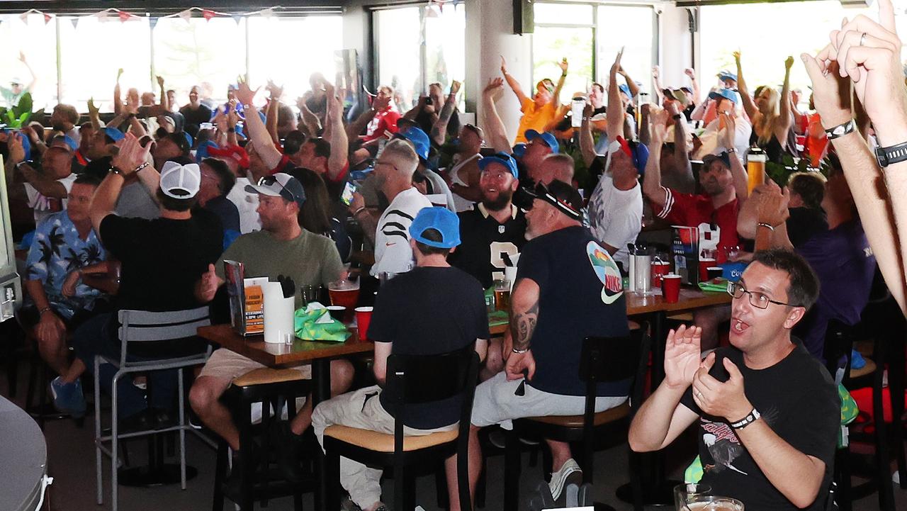 Super Bowl fever took over the Gold Coast Monday with a sellout crowd celebrating the NFL showdown at The Sporting Globe at Surfers Paradise. Picture Glenn Hampson