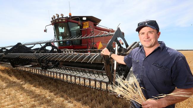 Spencer Allan harvesting barley, near Wycheproof. Picture: Yuri Kouzmin