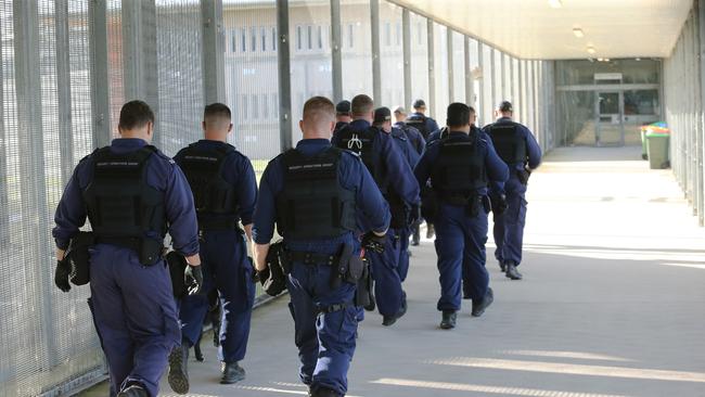 Officers from Security Operation Group (SOG) conduct a covert drug raid at Shortland Maximum Security Correctional Complex, Cessnock, on December 12. Picture: Peter Lorimer.