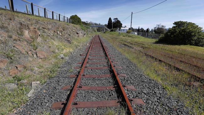 The remaining rail from regatta grounds North .Garney Pearce and Ben Johnston from the Hobart Northern Suburbs rail action group on the section of rail line that has been removed to the regatta grounds. Picture: RICHARD JUPE