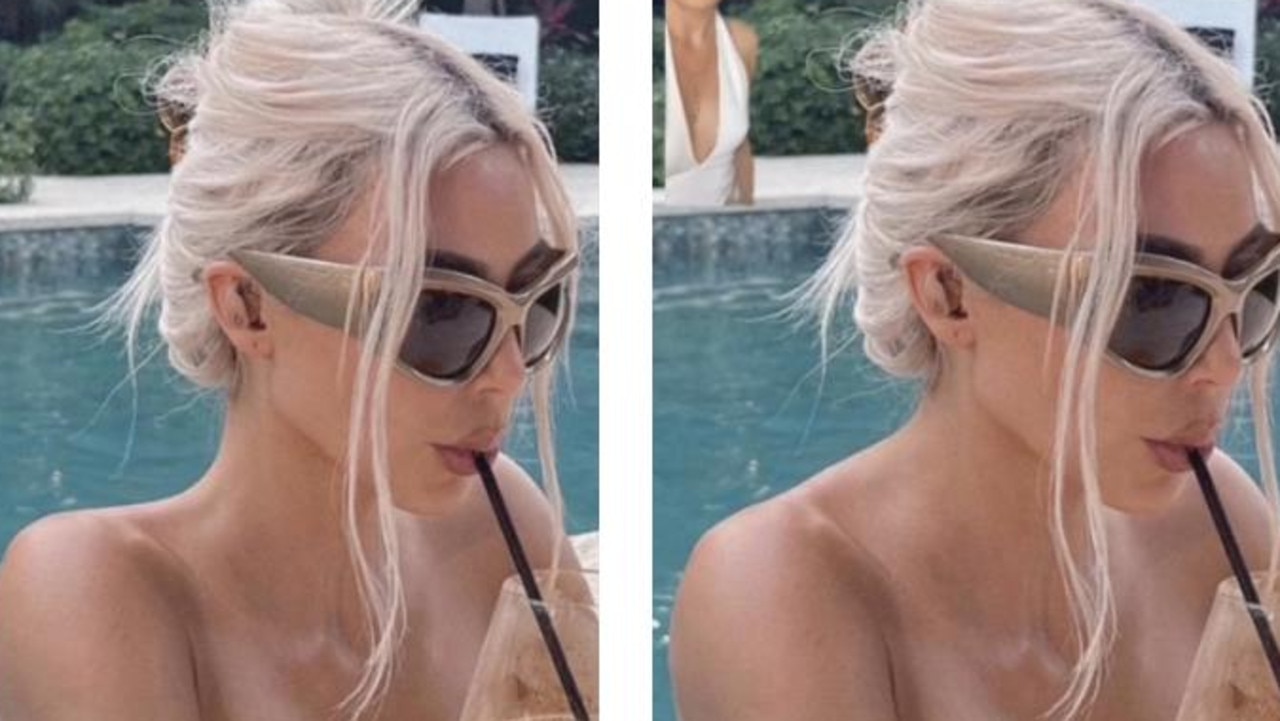 Kim Kardashian reportedly edited her neck and shoulders in this post.
